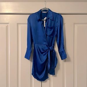 Zara Satin Effect Long Sleeve Wrap Dress